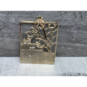 Vintage LILLIAN VERNON Brass Plated Ornament - HOUSE & TREE - 1980s G7a